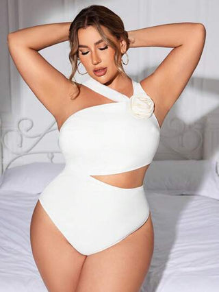 Swim Lushoire بدلة سباحة قطعة واحدة أبيض مطرزة مقاس كبير، بدلة سباحة قطعتين أبيض لفصل الصيف