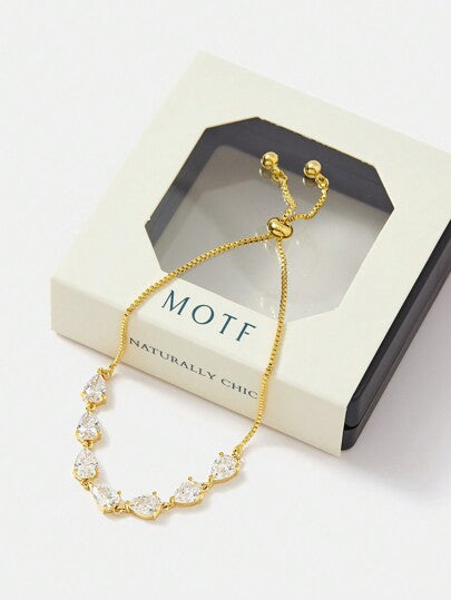 MOTF PREMIUM سوار مرصع بالزركون الكعبي بشكل ورقة مطلي بالذهب عيار 18