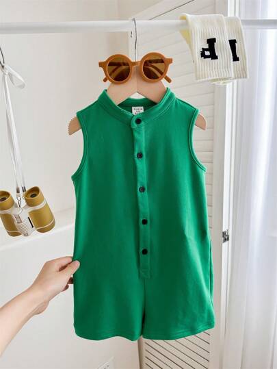 SHEIN رومبر لولبي لطيف للأطفال الرضع، بدون أكمام، محبوك، بلون يحاكي الديناصورات الكرتونية الممتعة، صيفي
