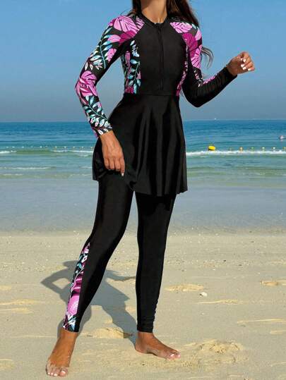 Swim Mulvari بدلة سباحة نسائية بطبعات كتف أوف شولدر ، ملابس شاطئ صيفية عربية