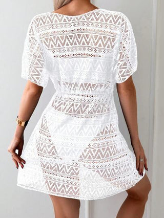 SHEIN Swim فستان غطاء مخرم بحزام خصر بدون بكيني للصيف