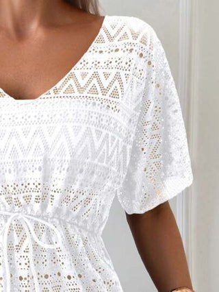SHEIN Swim فستان غطاء مخرم بحزام خصر بدون بكيني للصيف