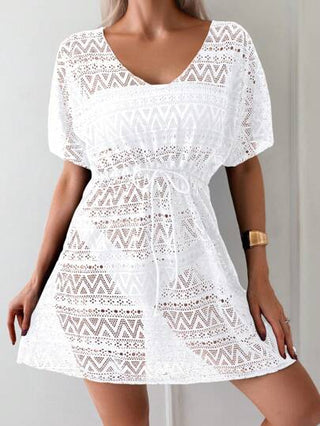 SHEIN Swim فستان غطاء مخرم بحزام خصر بدون بكيني للصيف