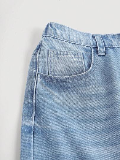 SHEIN Girlism بنطال جينز بفتحات واسع للساق وأرجل واسعة مع جيوب، ملابس صيفية غير رسمية لفتيات المراهقات بقصة فضفاضة، أطقم جينز داخل أوقات الاستراحة الصيفية