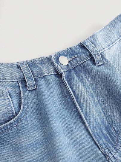SHEIN Girlism بنطال جينز بفتحات واسع للساق وأرجل واسعة مع جيوب، ملابس صيفية غير رسمية لفتيات المراهقات بقصة فضفاضة، أطقم جينز داخل أوقات الاستراحة الصيفية