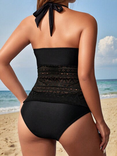 طقم تانكيني حريمي Swim Lushoire مايو بياقة حلقية مفرغة بسيط للاستخدام اليومي للنساء في الصيف