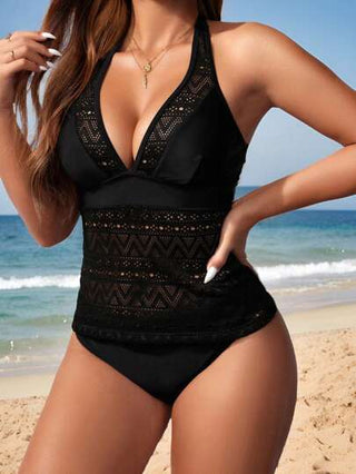طقم تانكيني حريمي Swim Lushoire مايو بياقة حلقية مفرغة بسيط للاستخدام اليومي للنساء في الصيف