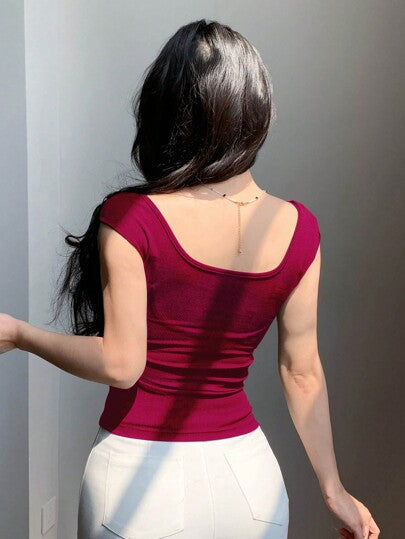 DAZY ملابس علوية نسائي قصير الأكمام بياقة ربطة العنق نحيف سلس مناسب للصيف