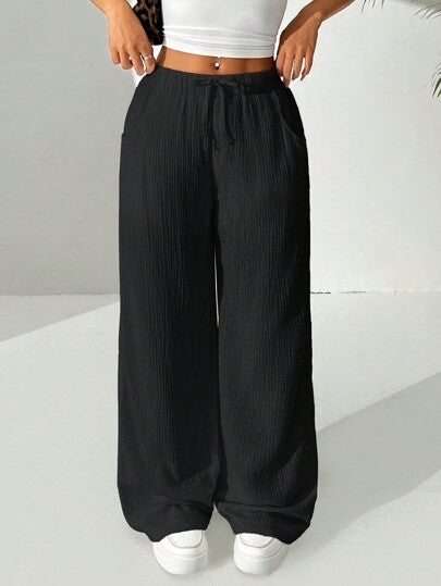 EZwear سروال نسائي يومي بسيط بلون سادة طويل