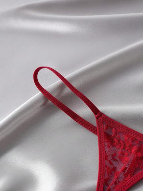 SHEIN سراويل داخلية نسائية ستان ذات لون واحد و تطريز (مجموعة من 3)