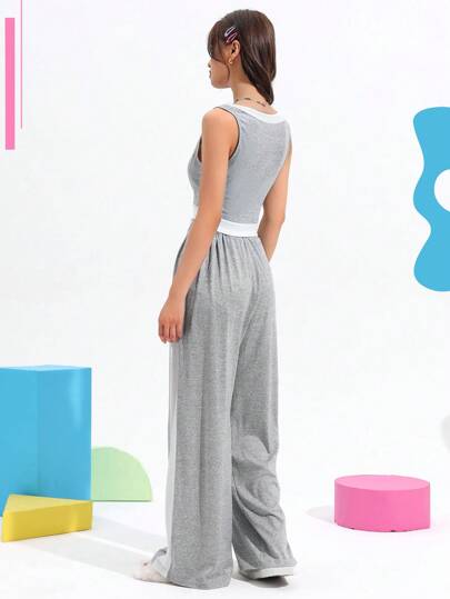 Chillnights مجموعة لباس منزلي صيفية للسيدات عبارة عن ملابس علوية أكمام بدون أكمام برقبة دائرية وبنطلون طويل برباط وعلامة حجم وتدرجات الألوان