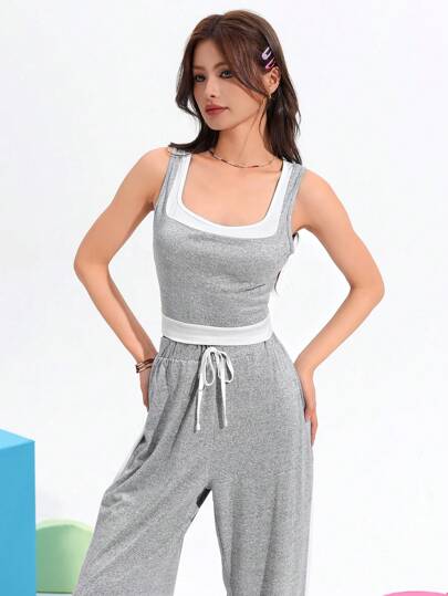Chillnights مجموعة لباس منزلي صيفية للسيدات عبارة عن ملابس علوية أكمام بدون أكمام برقبة دائرية وبنطلون طويل برباط وعلامة حجم وتدرجات الألوان