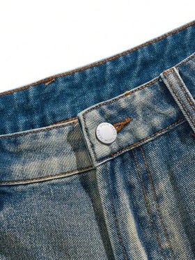 Manfinity Denimwave شورتات جينز كاجوال مستقيمة بتجهير بسيط للخروج للرجال من قماش الدنيم الأزرق الفاتح، وشورتات جينز واسعة مهترئة باللون الأزرق الداكن، هدايا للزوج والصديق