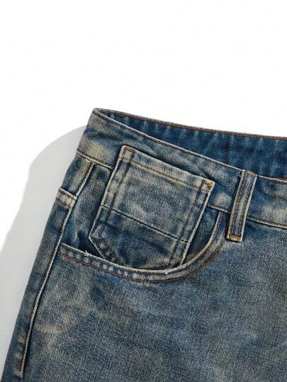 Manfinity Denimwave شورتات جينز كاجوال مستقيمة بتجهير بسيط للخروج للرجال من قماش الدنيم الأزرق الفاتح، وشورتات جينز واسعة مهترئة باللون الأزرق الداكن، هدايا للزوج والصديق