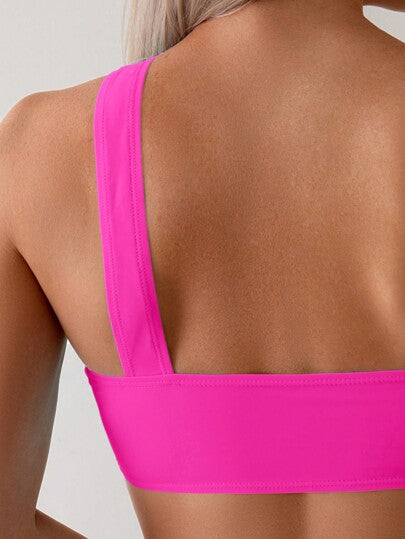 Swim Basics مجموعة بيكيني بكتف واحد عادي للشاطئ في الصيف ذو قصة خصر عالي، ملابس السباحة