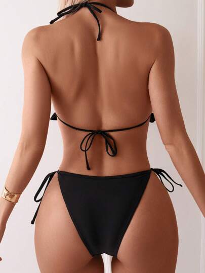 Swim Vcay بدلة سباحة نسائية، بيكيني بقطعتين بأربطة عنق وطبقات كشكشة، لون أساسي، للصيف والشاطئ
