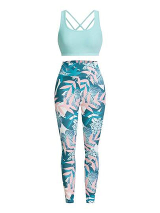 SHEIN Sport Studio طقم رياضي يتكون من سترة رياضية بطباعة حرفية للسيدات و جيب بطباعة استوائية وصدرية، طقم رياضي للسيدات يشمل الجيب