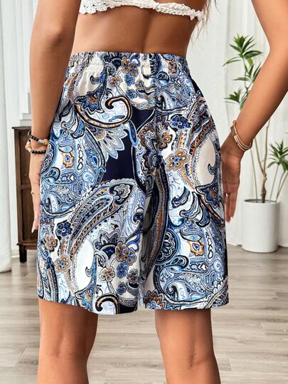 Breezaya سروال صيفي مع عقدة أمامية وطبعة paisley للعطلة الصيفية