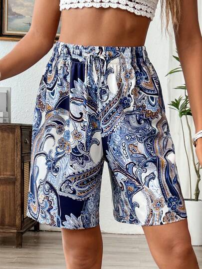 Breezaya سروال صيفي مع عقدة أمامية وطبعة paisley للعطلة الصيفية