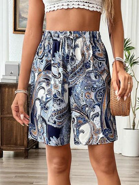 Breezaya سروال صيفي مع عقدة أمامية وطبعة paisley للعطلة الصيفية