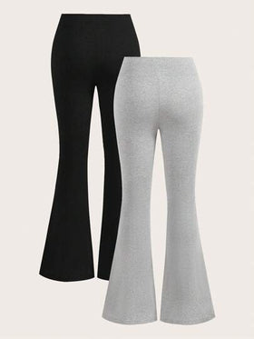 SHEIN EZwear ملابس نسائية , مجموعة سروال أسود ورمادي ذو تصميم مناسب للقوام، متطاير مناسب للكاجوال
