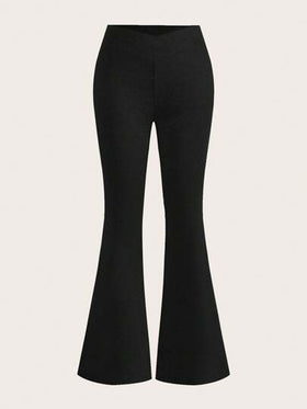 SHEIN EZwear ملابس نسائية , مجموعة سروال أسود ورمادي ذو تصميم مناسب للقوام، متطاير مناسب للكاجوال