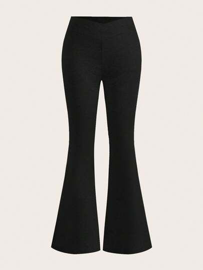 SHEIN EZwear ملابس نسائية , مجموعة سروال أسود ورمادي ذو تصميم مناسب للقوام، متطاير مناسب للكاجوال