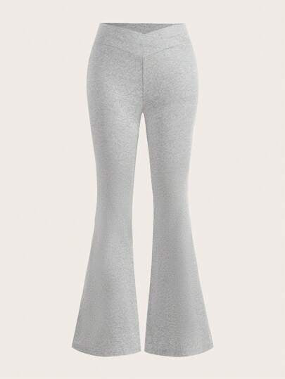 SHEIN EZwear ملابس نسائية , مجموعة سروال أسود ورمادي ذو تصميم مناسب للقوام، متطاير مناسب للكاجوال