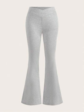 SHEIN EZwear ملابس نسائية , مجموعة سروال أسود ورمادي ذو تصميم مناسب للقوام، متطاير مناسب للكاجوال