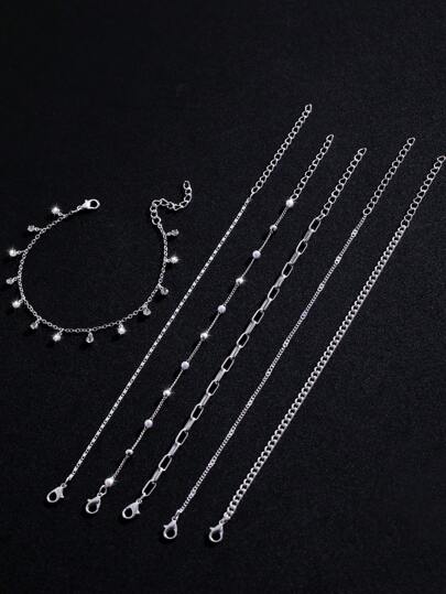 مجموعة أساور نسائية بستة قطع موضة وبسيطة باللون الفضي الجذاب ذات حبيبات مجوفة، مناسبة للإطلالات الكاجوال وصور الشارع والشاطئ والمواعيد والهدايا والإكسسوارات الاحتفالية النسائيةرمضان