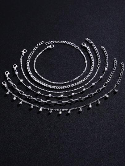 مجموعة أساور نسائية بستة قطع موضة وبسيطة باللون الفضي الجذاب ذات حبيبات مجوفة، مناسبة للإطلالات الكاجوال وصور الشارع والشاطئ والمواعيد والهدايا والإكسسوارات الاحتفالية النسائيةرمضان