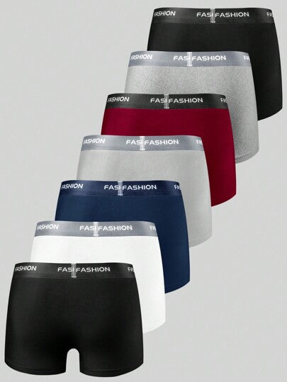 Manfinity Shein Underwear&Sleepwear Basics 7 عبوات سراويل داخلية للرجال ذات خصر مرن مكتوب عليها شعار مريحة