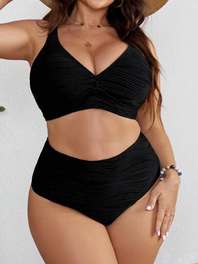 Swim Vcay بيكيني صلب مطوي مقاس زائد مكون من ملابس علوية وشورت، صيف الشاطئ