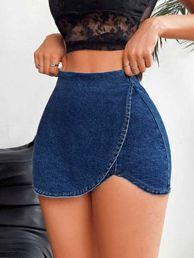 SHEIN EZwear تنورة شورت قصيرة للسيدات ، عارية بالغسل لامعة ، صيفية