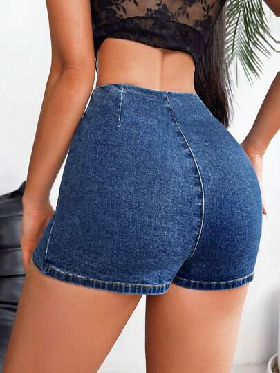 SHEIN EZwear تنورة شورت قصيرة للسيدات ، عارية بالغسل لامعة ، صيفية