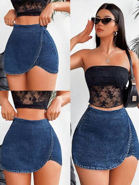 SHEIN EZwear تنورة شورت قصيرة للسيدات ، عارية بالغسل لامعة ، صيفية