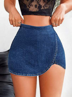 SHEIN EZwear تنورة شورت قصيرة للسيدات ، عارية بالغسل لامعة ، صيفية