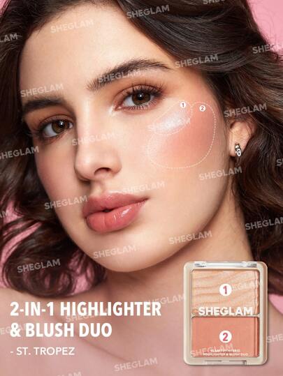 SHEGLAM مجموعة بودرة هايلايتر وأحمر خدود هجينة من Glam 101-St. Tropez Blush Highlighter Powder Palette غير قابلة للتلاشي ومتعددة الاستخدامات وغير دهنية ولامعة وخفيفة الوزن وناعمة أحمر خدود Christmas Winter Pink Brown Rosa Blush عيد الأب التخرج عيد...