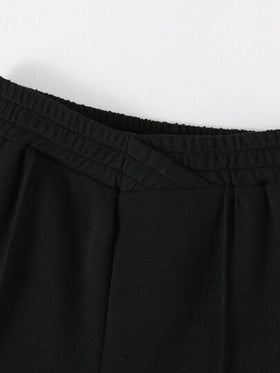 SHEIN Elladie kids بنطلون فتيات واسع الساق الصلب للإرتداء اليومي