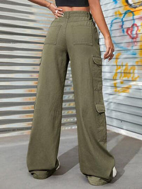 SHEIN EZwear جينز نسائي صيفي بسحاب وجيب شحن على الركبة