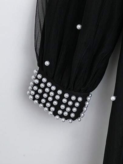 Al Najma عباءة طويلة بأكمام فانوس مزينة بالخرز، قميص طبيعي محتشم للربيع/الصيف، عباءة