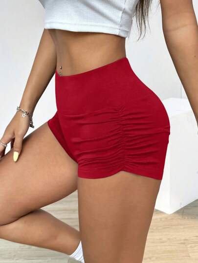 SHEIN EZwear سروال نسائي مموج بالموحد اللون للصيف، سروال بقعة أساسية
