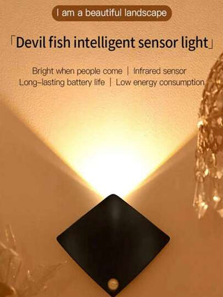 ضوء ليلي LED على شكل سمكة ذو حساسية حركية قطعة واحدة، مصباح جداري داخلي مزين بالبطارية، تركيب متعدد الاستخدامات، مثالي لخلق جو في المنزل - إضاءة خفيفة أصفر أنيقة