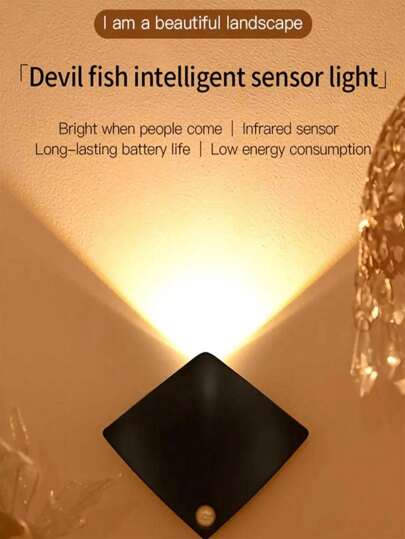 ضوء ليلي LED على شكل سمكة ذو حساسية حركية قطعة واحدة، مصباح جداري داخلي مزين بالبطارية، تركيب متعدد الاستخدامات، مثالي لخلق جو في المنزل - إضاءة خفيفة أصفر أنيقة