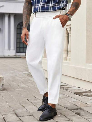 Manfinity Bizformal بنطلون رجالي ذو لون واحد قصير مستقيم ضيق بجيوب، بنطلون كاجوال مستقيم فضفاض لأوقات العطلات، هدايا للأزواج والأصدقاء الذكور