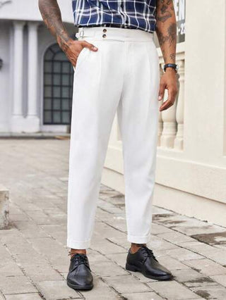 Manfinity Bizformal بنطلون رجالي ذو لون واحد قصير مستقيم ضيق بجيوب، بنطلون كاجوال مستقيم فضفاض لأوقات العطلات، هدايا للأزواج والأصدقاء الذكور