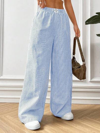 EZwear سروال نسائي موبوء بخطوط زرقاء منسوجة
