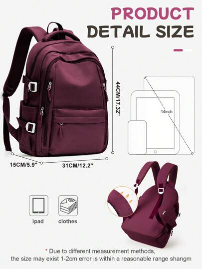 حقيبة ظهر لاب توب للنساء ، حقيبة مدرسية للبنات المرحلة المتوسطة والثانوية والطلاب الجامعيين ، حقيبة مدرسية خفيفة الوزن وصلبة لطلاب المدارس الثانوية والجامعية ، حقيبة ظهر كبيرة السعة للسفر تحتوي على تقسيمة لحمل لاب توب 15.6 بوصة وجيوب جانبية لزجاجات ، حقيب