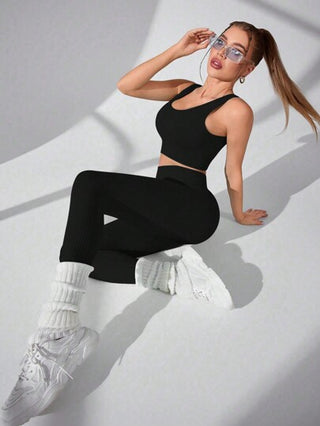 Easify SHEIN Sport ملابس رياضية للنساء من سروال لصيق مرن وصدرية رياضية خالية من الغرز