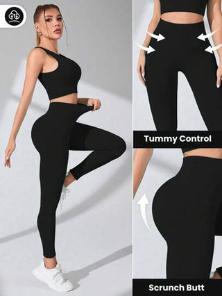 Easify SHEIN Sport ملابس رياضية للنساء من سروال لصيق مرن وصدرية رياضية خالية من الغرز